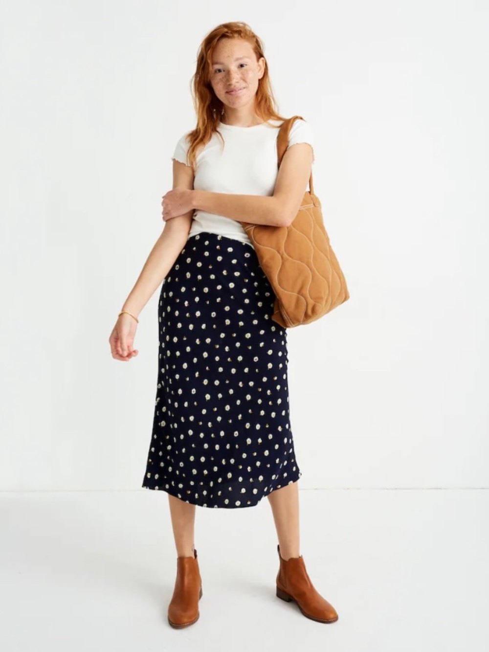 Madewell Midi Slip Skirt in Daisy Dots